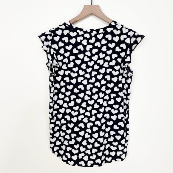 Kate Spade Silk Dancing Hearts Flutter Sleeve Top Ruffle Blouse Shirt Print Cute - Picture 7 of 8